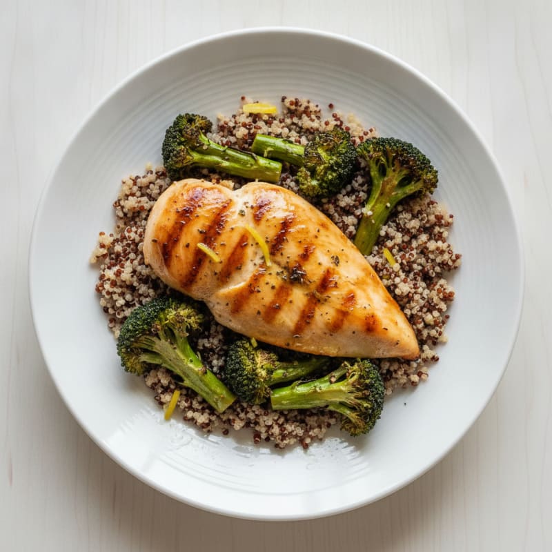 Grilled Chicken Breast with Roasted Broccoli and Quinoa