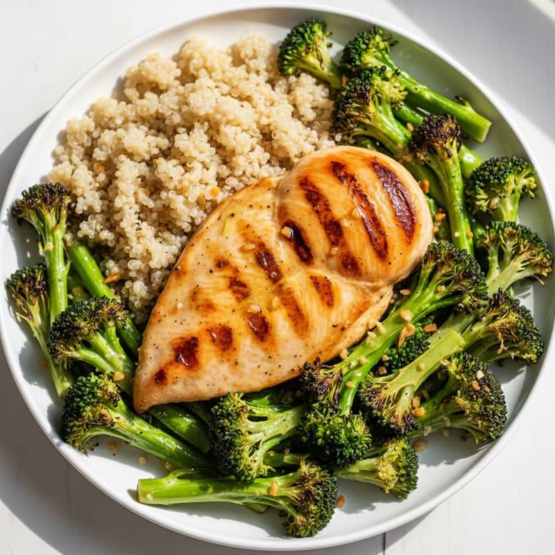 Grilled Chicken Breast with Roasted Broccoli and Quinoa