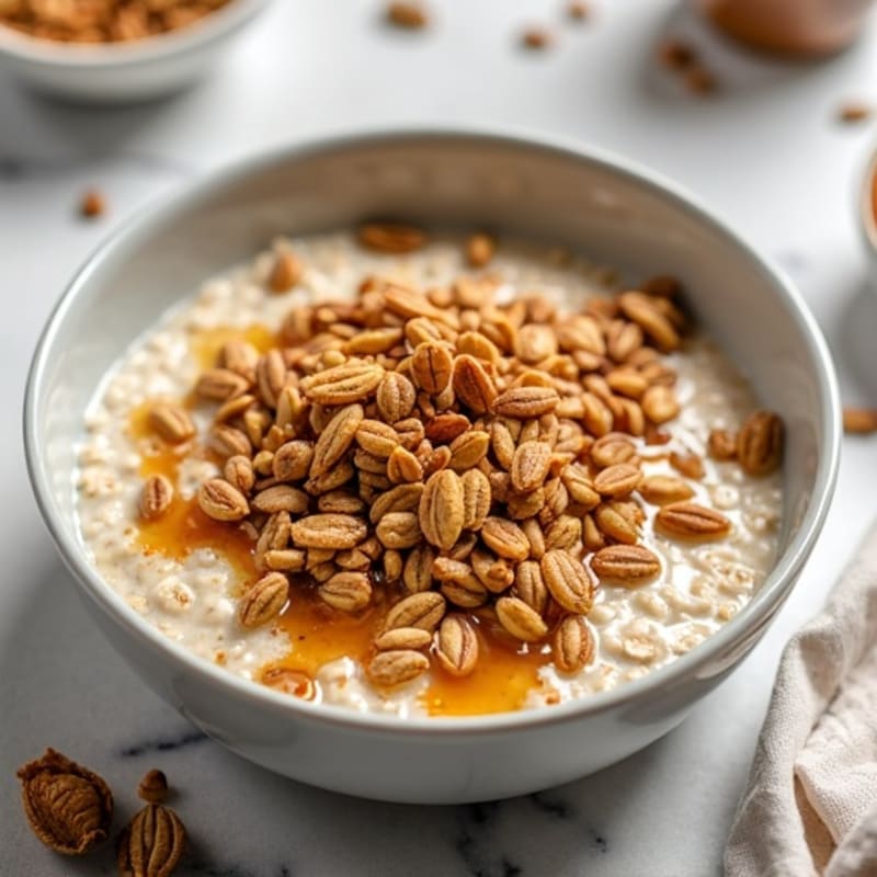 Vanilla Bean Protein Oatmeal with Crispy Caramelized Seed Topping