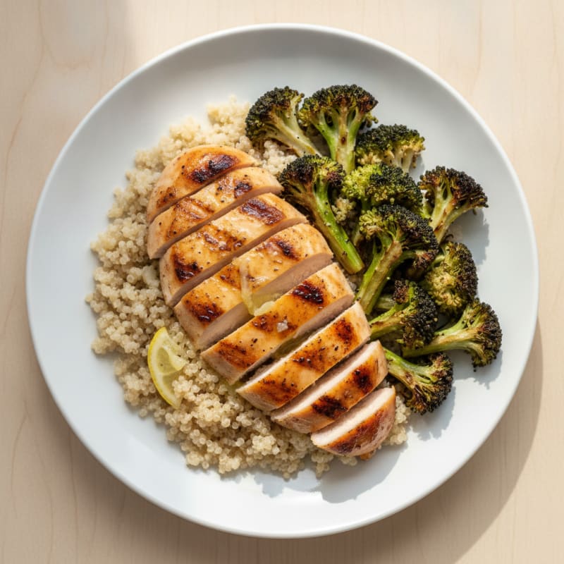 Grilled Chicken Breast with Quinoa and Roasted Broccoli