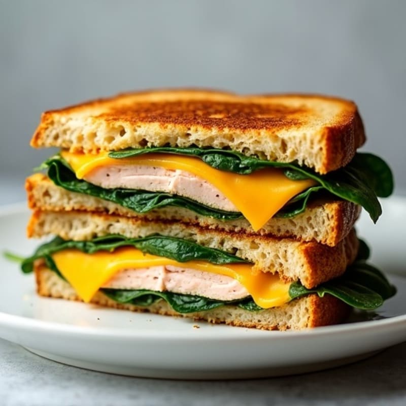 Crispy Whole Grain Layered Turkey and Spinach Grilled Cheese