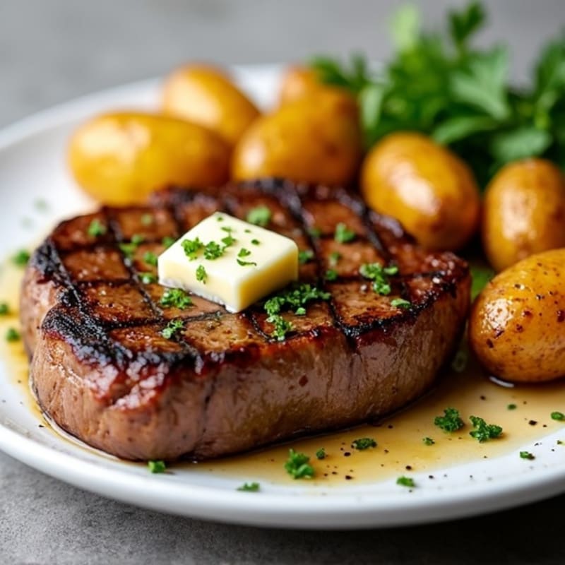 Herb-Garlic Butter Seared Steak with Roasted Potatoes