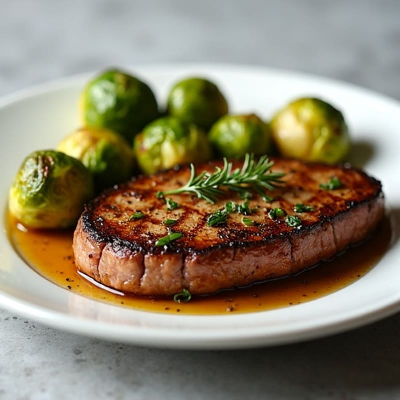 Garlic Herb Pan-Seared Steak with Roasted Brussels Sprouts