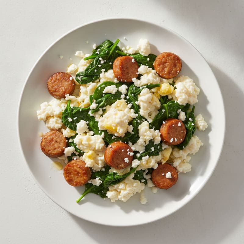 Egg White and Turkey Sausage Scramble with Spinach and Feta