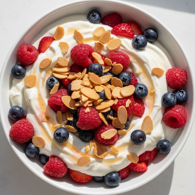 Greek Yogurt Protein Parfait with Mixed Berries and Almonds