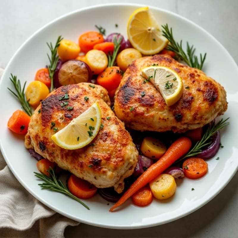 Crispy Lemon Herb Roasted Chicken Thighs with Roasted Root Vegetables
