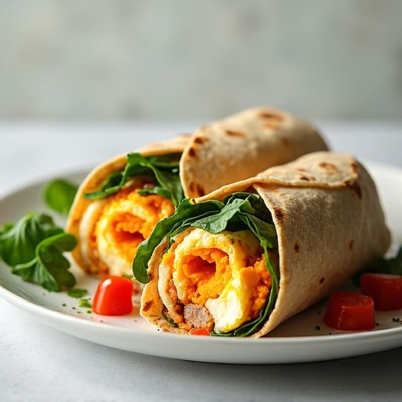 Lean Turkey Sausage, Fluffy Egg, and Roasted Sweet Potato Breakfast Burrito