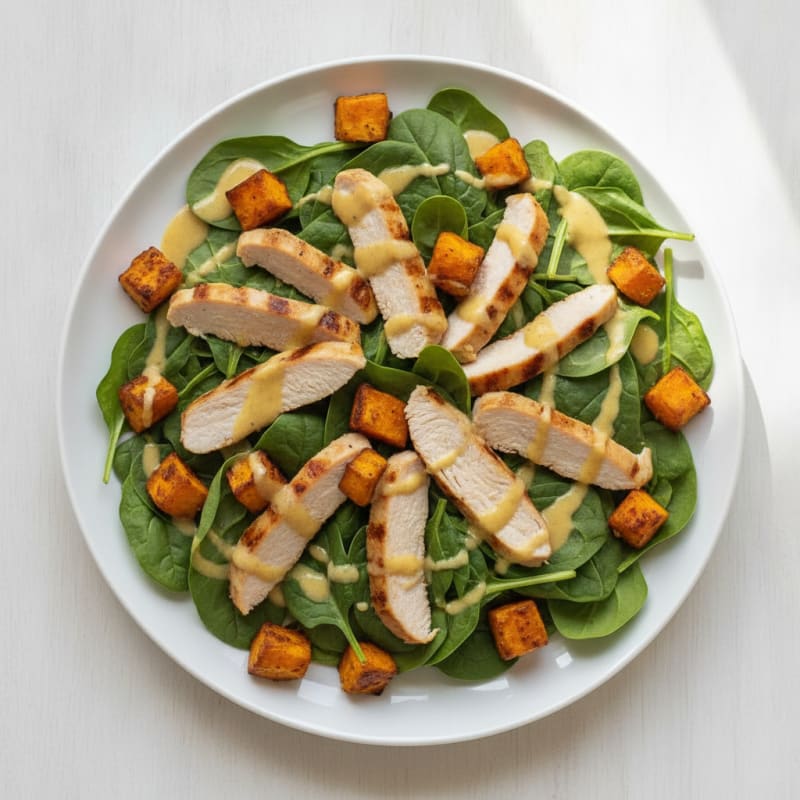 Grilled Turkey and Spinach Salad with Sweet Potato Cubes
