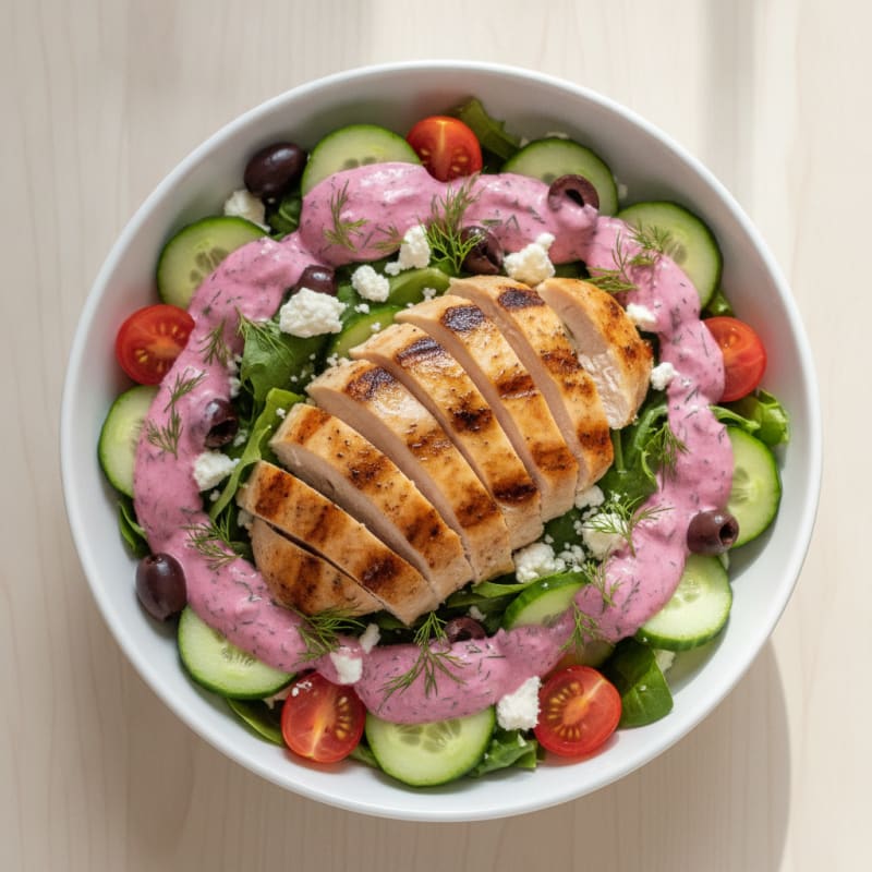 Grilled Chicken Bowl with Pink Herb Greek Dressing