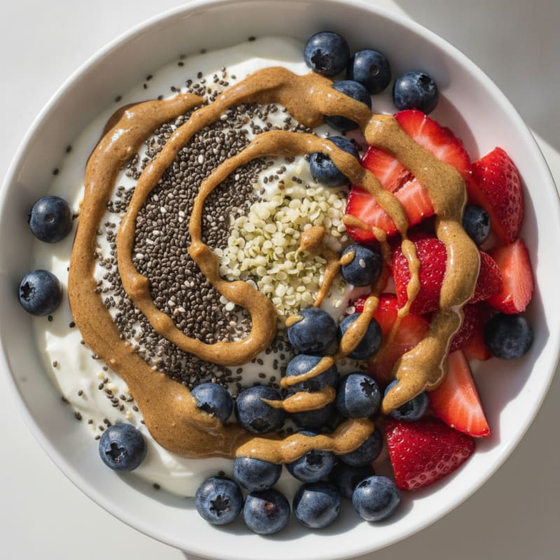 Greek Yogurt Bowl with Chia Seeds, Almond Butter, and Fresh Berries
