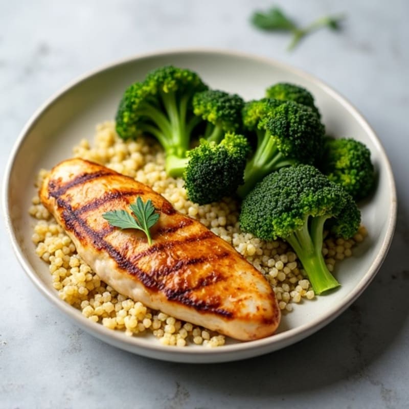 Grilled Chicken Breast with Quinoa and Roasted Broccoli