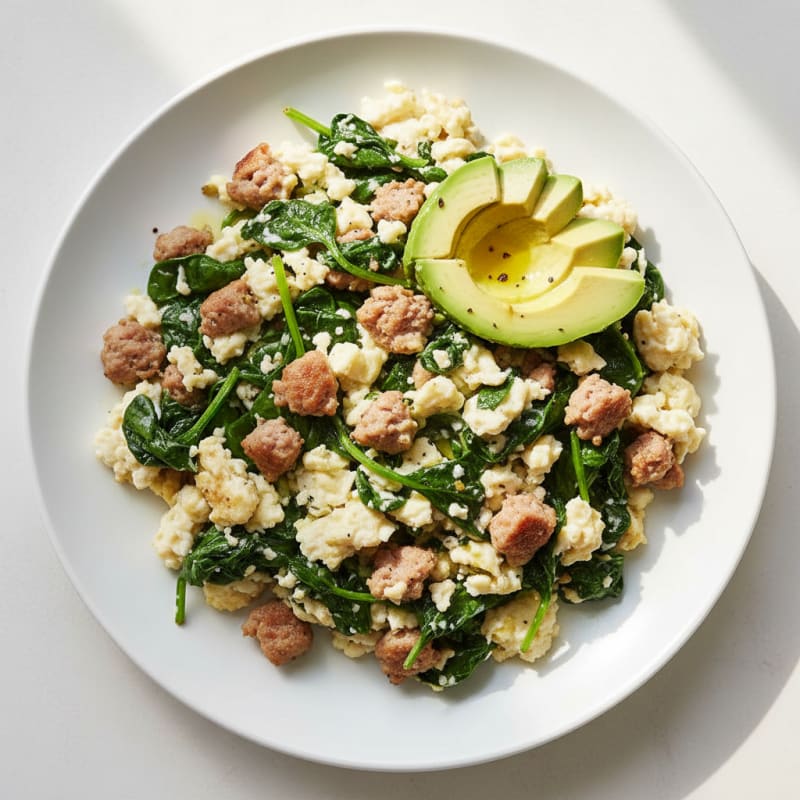 Egg White Scramble with Spinach and Lean Turkey Sausage