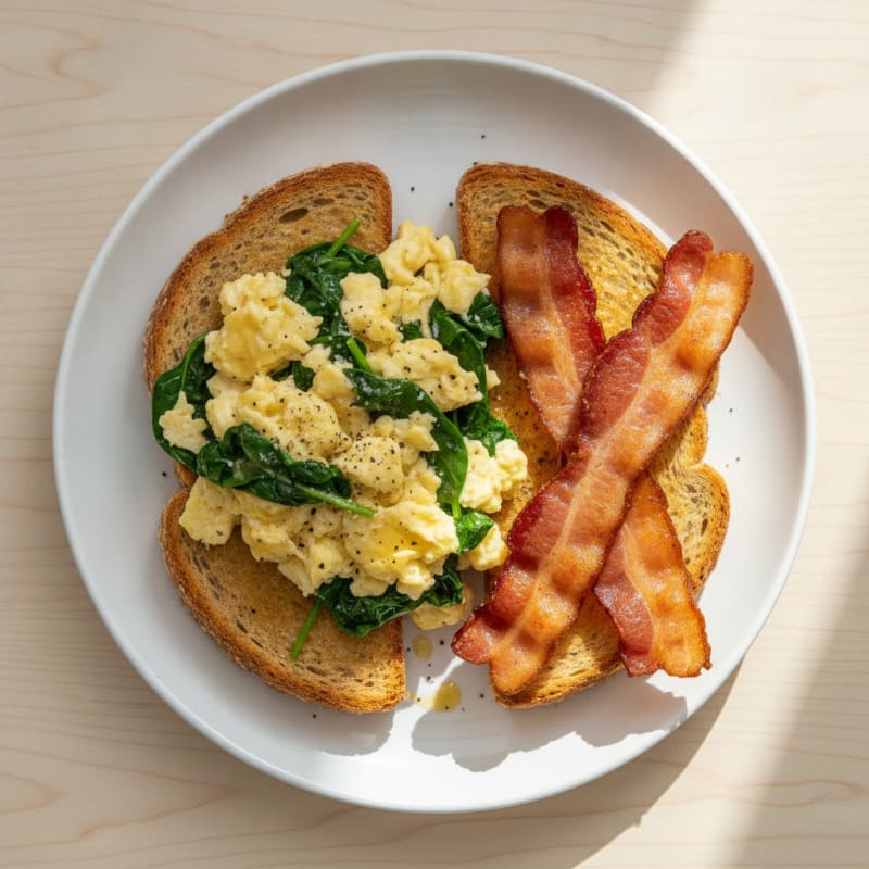 Farmhouse Eggs with Crispy Bacon and Ezekiel Toast