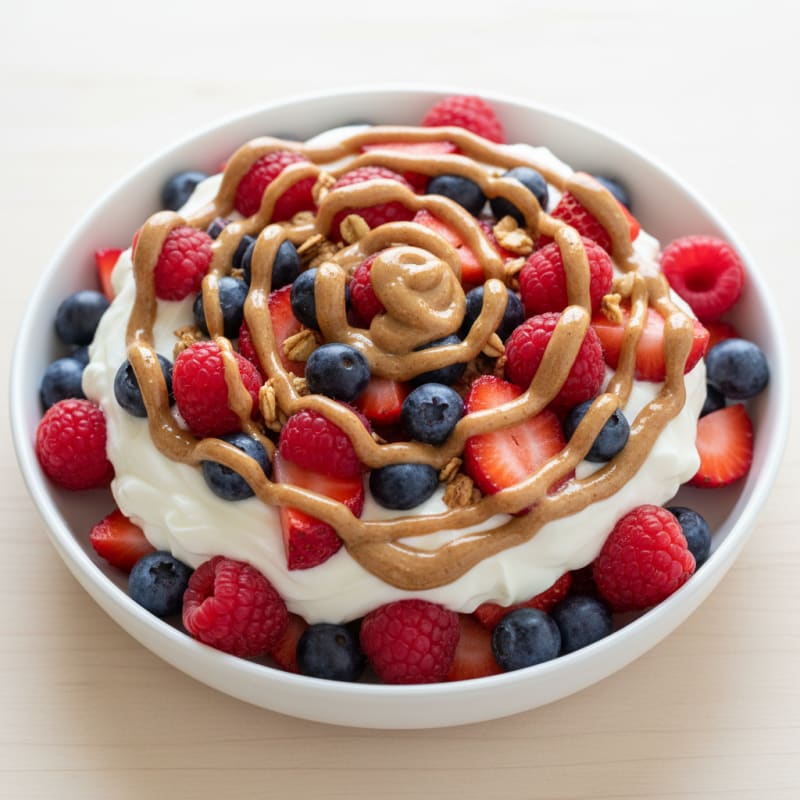 Greek Yogurt Protein Parfait with Mixed Berries and Almond Butter
