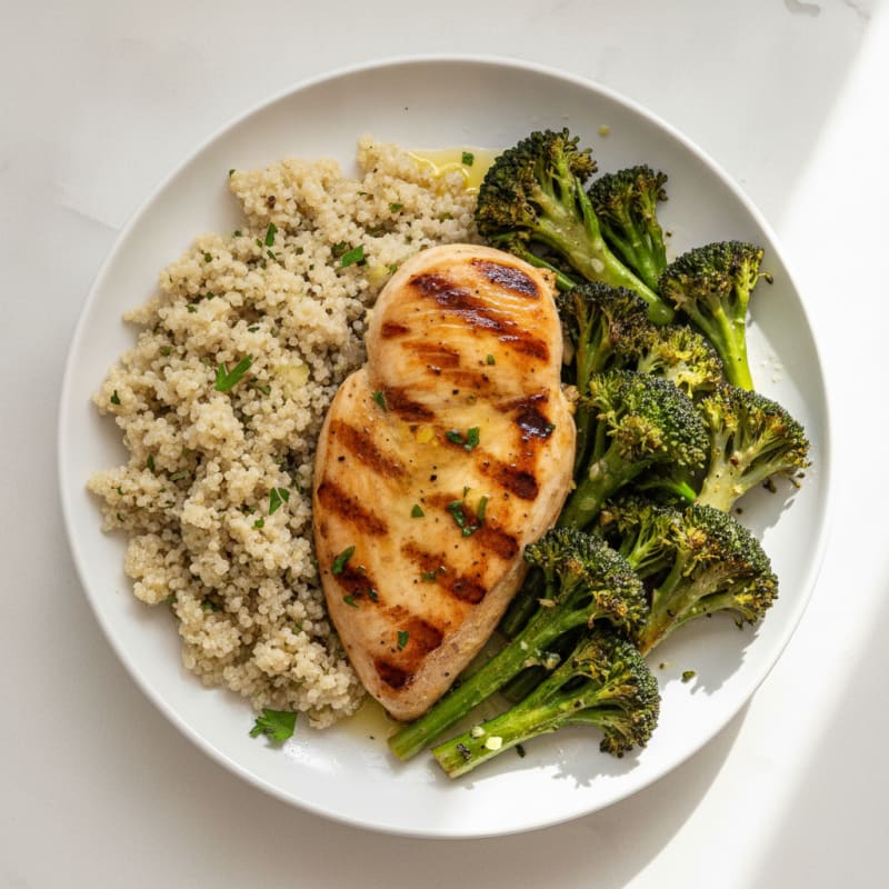 Grilled Chicken Breast with Quinoa and Roasted Broccoli