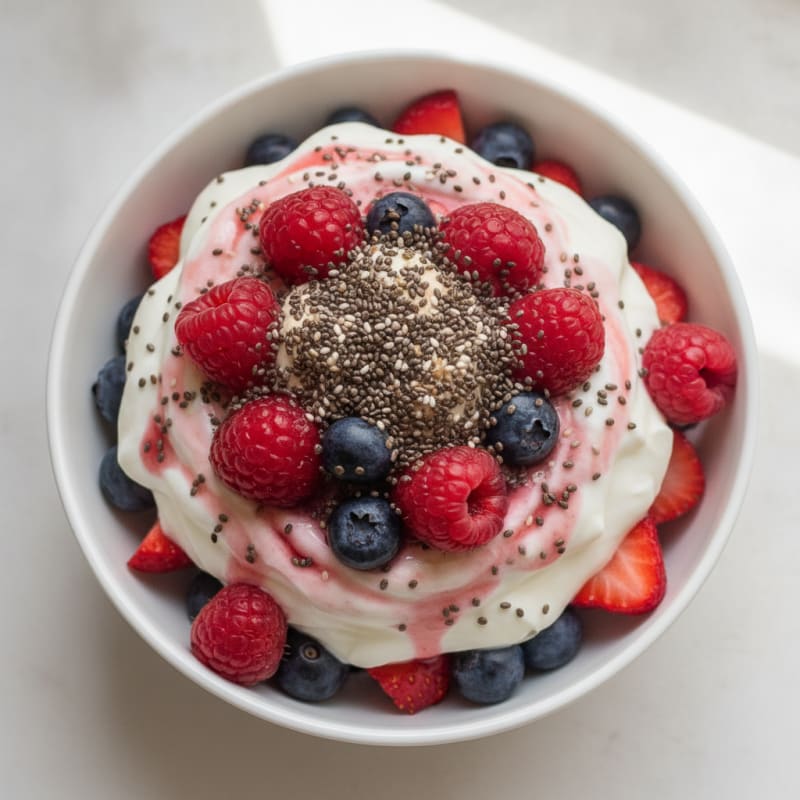 Greek Yogurt Protein Parfait with Mixed Berries and Chia Seeds