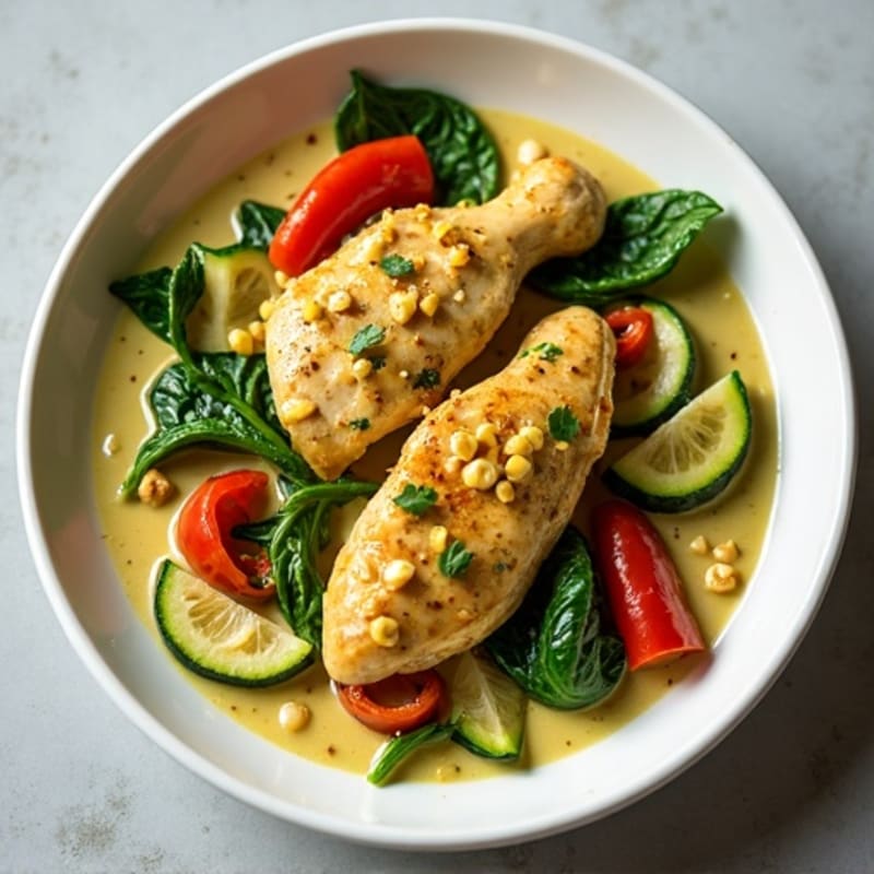 Creamy Coconut Green Curry Chicken with Fresh Vegetables