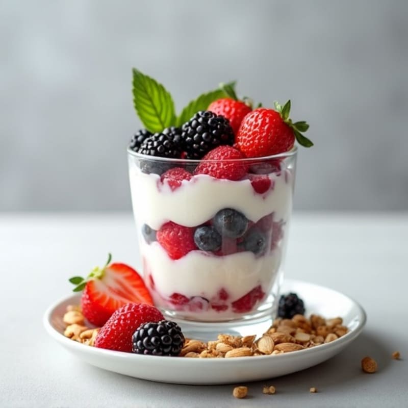 Greek Yogurt Protein Parfait with Mixed Berries and Almonds