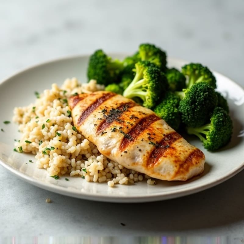 Seared Chicken Breast with Herb Rice and Roasted Broccoli