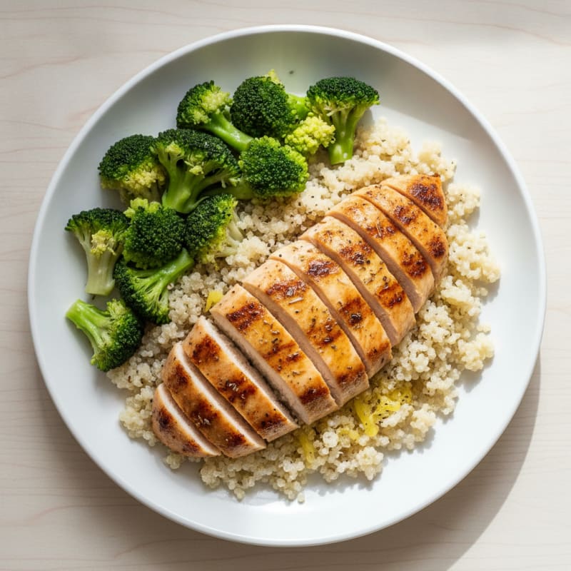 Grilled Chicken Breast with Quinoa and Steamed Broccoli