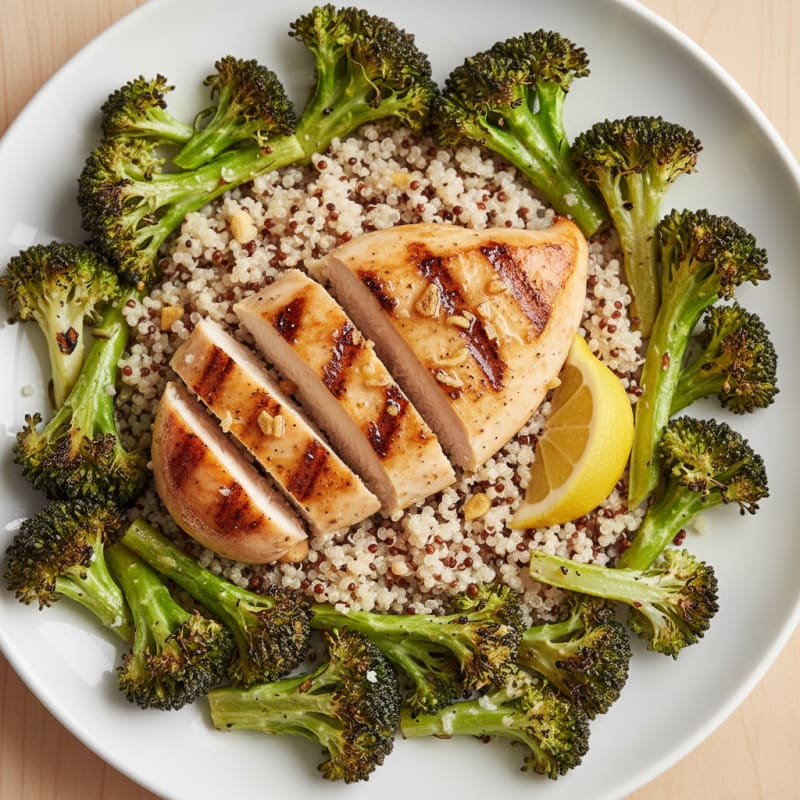 Grilled Chicken Breast with Quinoa and Roasted Broccoli