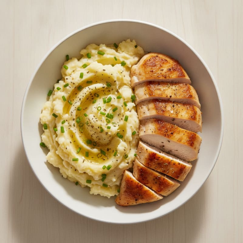 Buttery Garlic Herb Mashed Potatoes with Seared Chicken