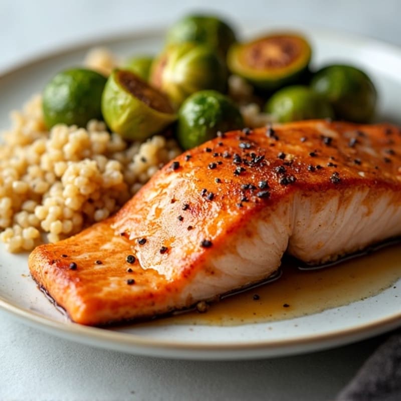 Maple-Glazed Salmon with Roasted Brussels Sprouts and Quinoa