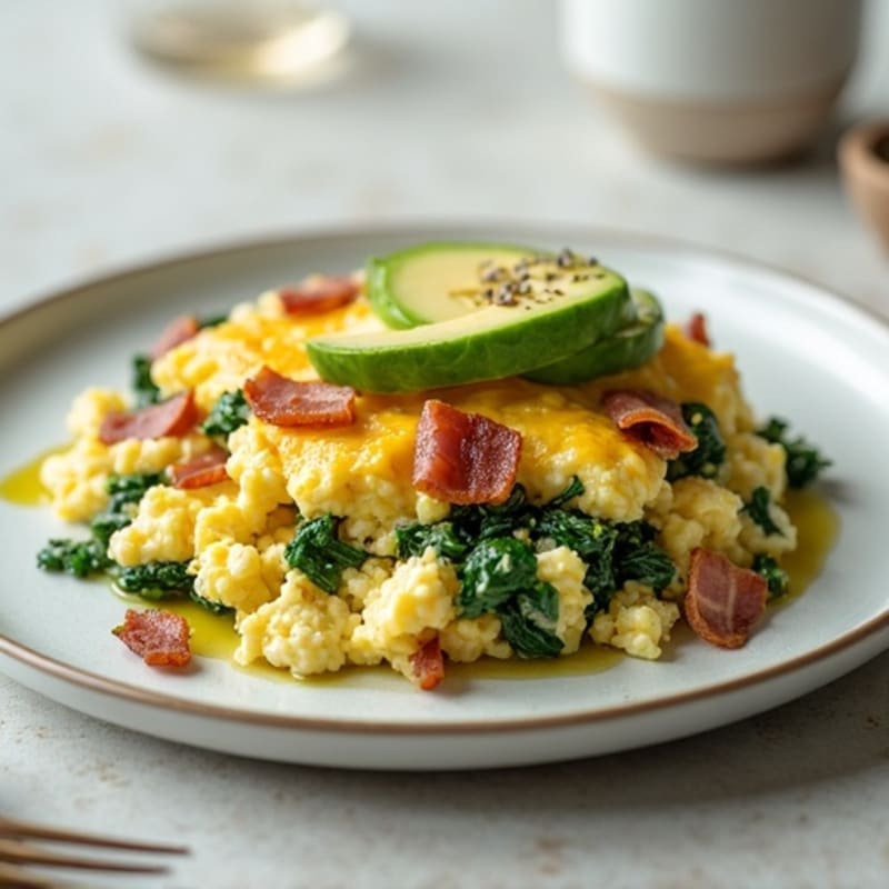 Egg White and Cottage Cheese Scramble with Spinach and Turkey Bacon