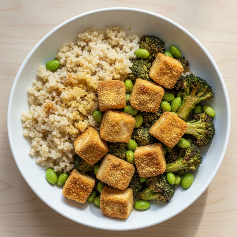 Crispy Tofu and Quinoa Power Bowl with Roasted Broccoli