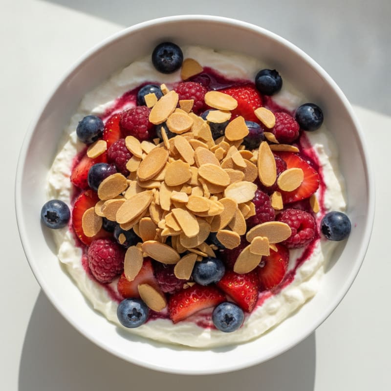 Greek Yogurt Protein Parfait with Mixed Berries and Almonds