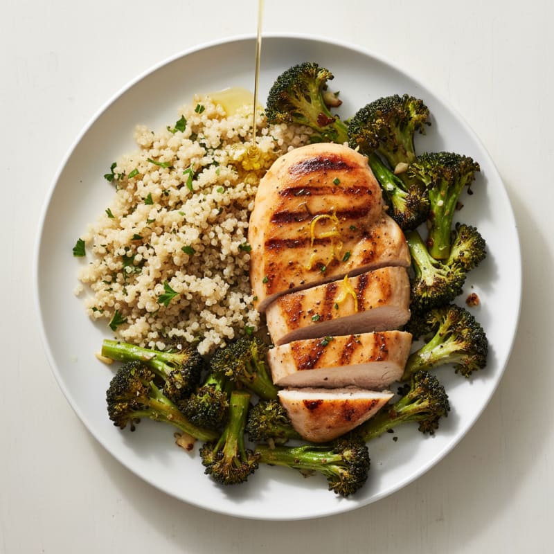 Grilled Chicken Breast with Roasted Broccoli and Quinoa