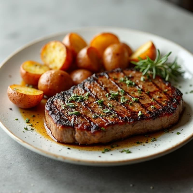 Garlic Herb Pan-Seared Steak with Crispy Roasted Potatoes
