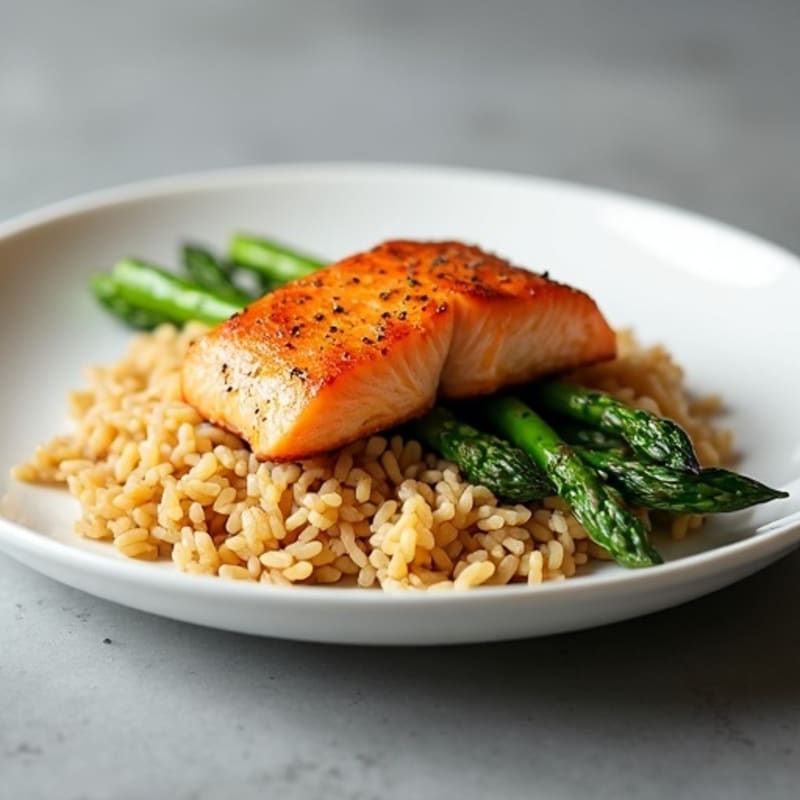 Seared Salmon with Steamed Asparagus and Brown Rice