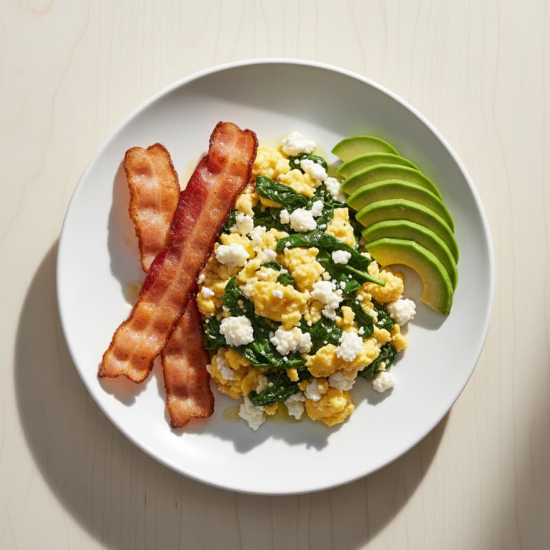 Cottage Cheese Scramble with Spinach and Turkey Bacon