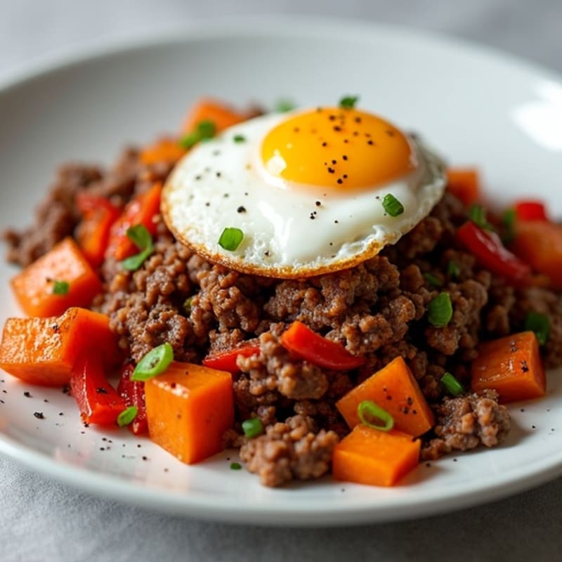 Crispy Beef and Roasted Sweet Potato Hash