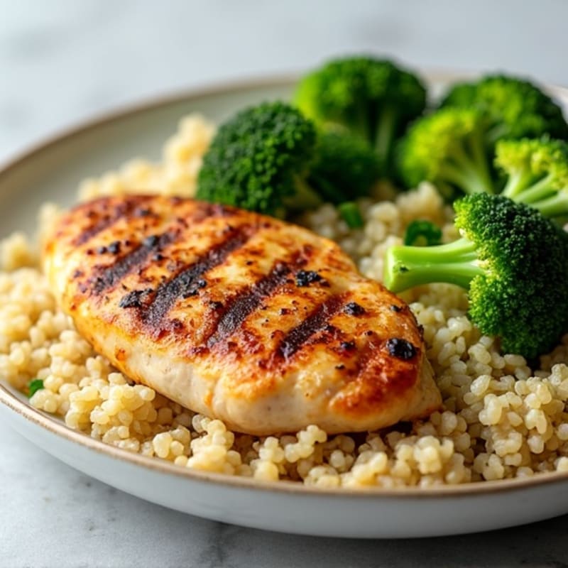 Grilled Chicken Breast with Quinoa and Steamed Broccoli