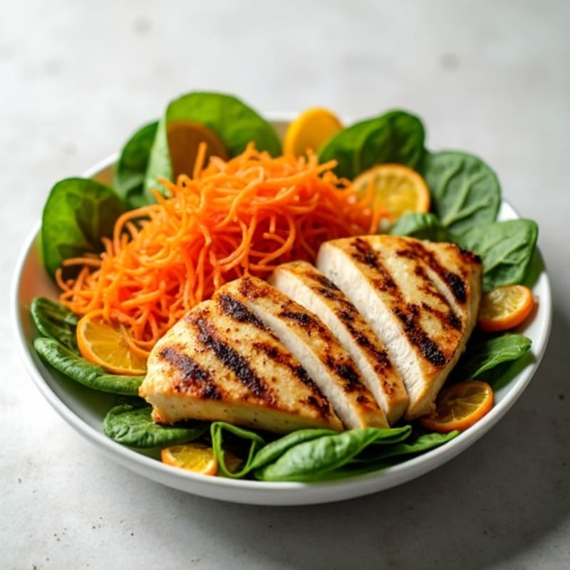 Fresh Crunchy Carrot Salad with Grilled Chicken and Citrus Vinaigrette