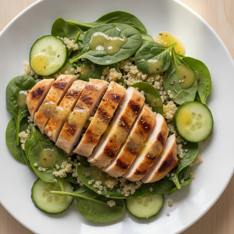 Grilled Chicken and Quinoa Salad with Fresh Spinach