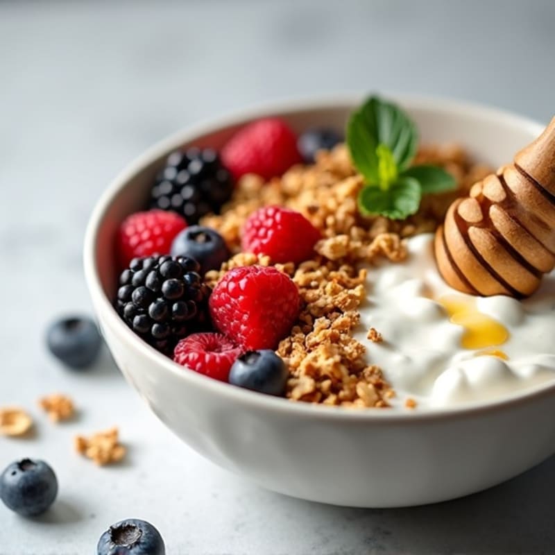 Creamy Greek Yogurt Bowl with Protein Granola and Mixed Berries