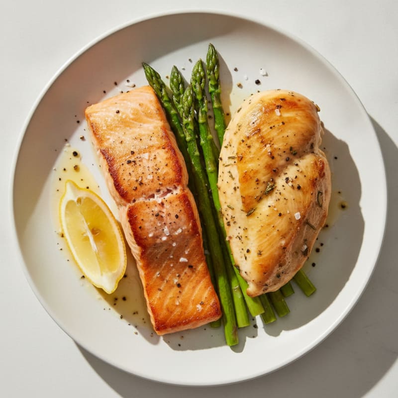 Pan-Seared Salmon with Roasted Chicken