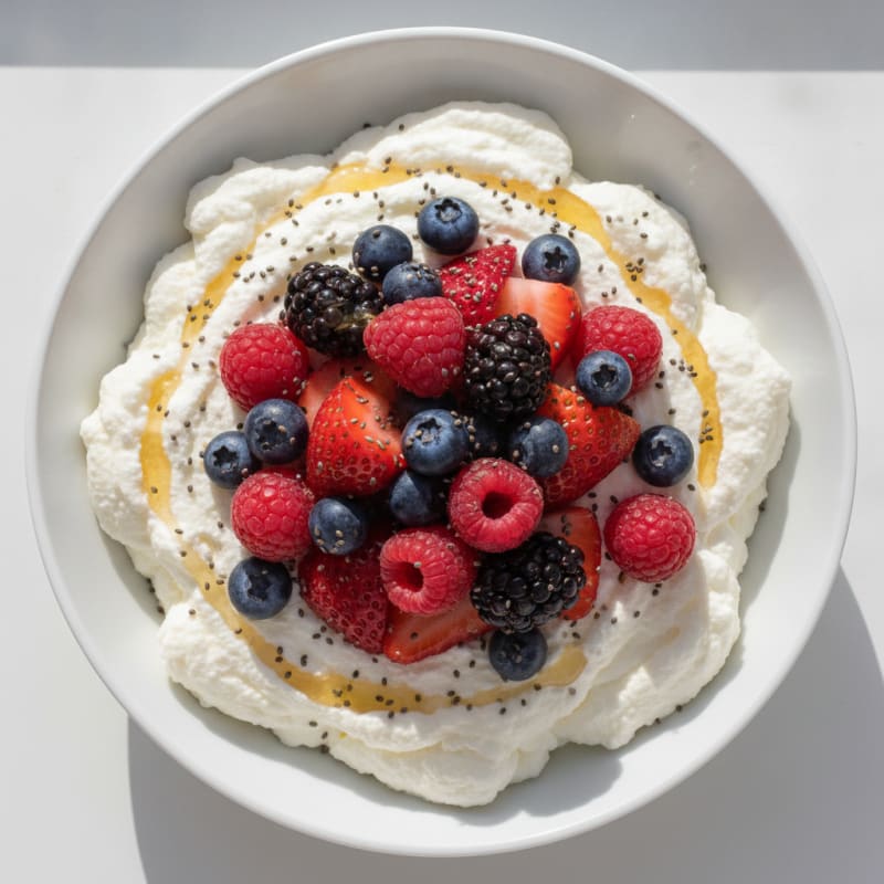 Greek Yogurt Protein Mousse with Mixed Berries