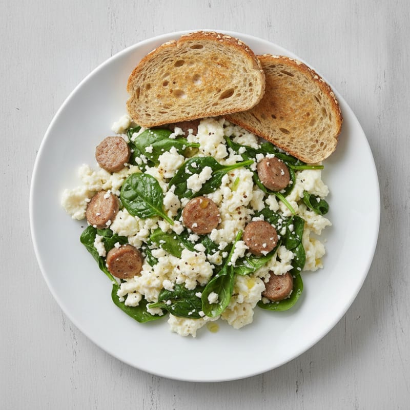 Egg White and Turkey Sausage Scramble with Spinach and Feta