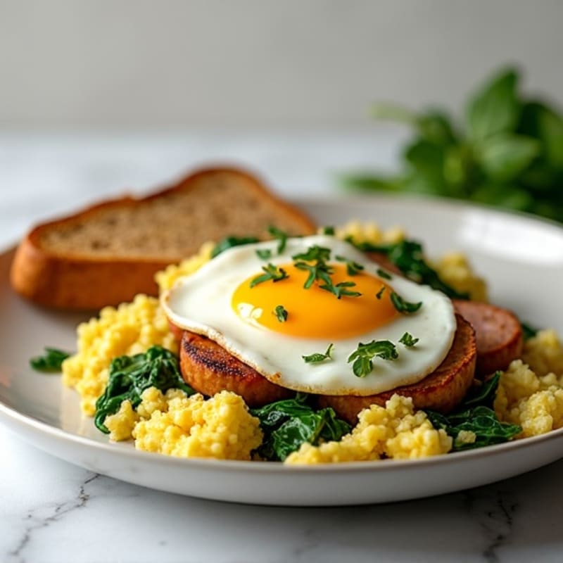 Egg White Scramble with Turkey Sausage and Baby Spinach