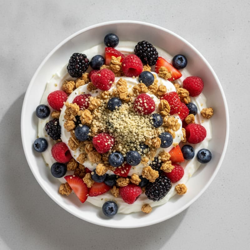 Greek Yogurt Parfait with Mixed Berries and Protein Granola