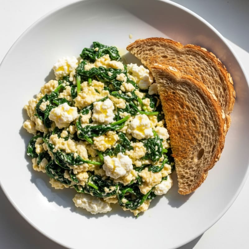 Egg White Spinach Scramble with Cottage Cheese