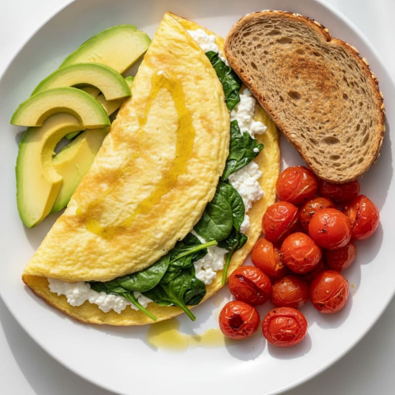 Egg White Spinach Omelette with Cottage Cheese and Tomatoes