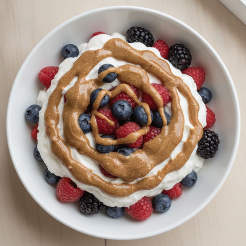 Greek Yogurt Protein Parfait with Mixed Berries and Almond Butter