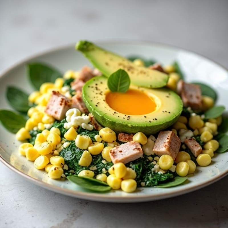 Egg White and Spinach Scramble with Cottage Cheese, Sliced Turkey & Avocado