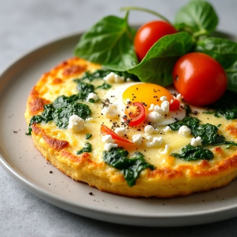 Fluffy Baked Egg Frittata with Sautéed Spinach and Cherry Tomatoes