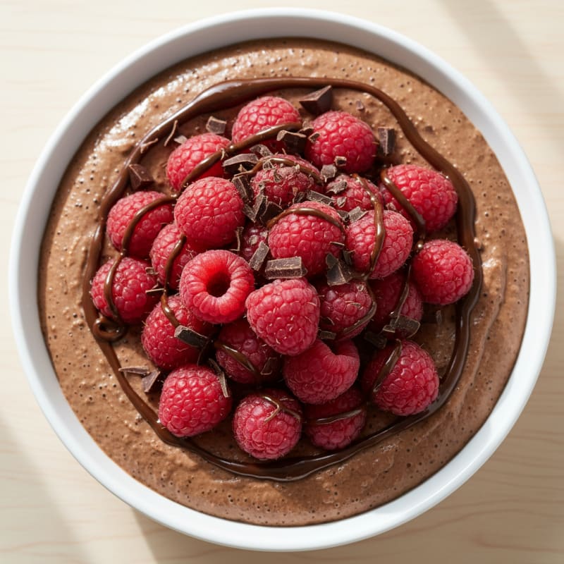 Chocolate Protein Mousse with Silken Tofu and Raspberries